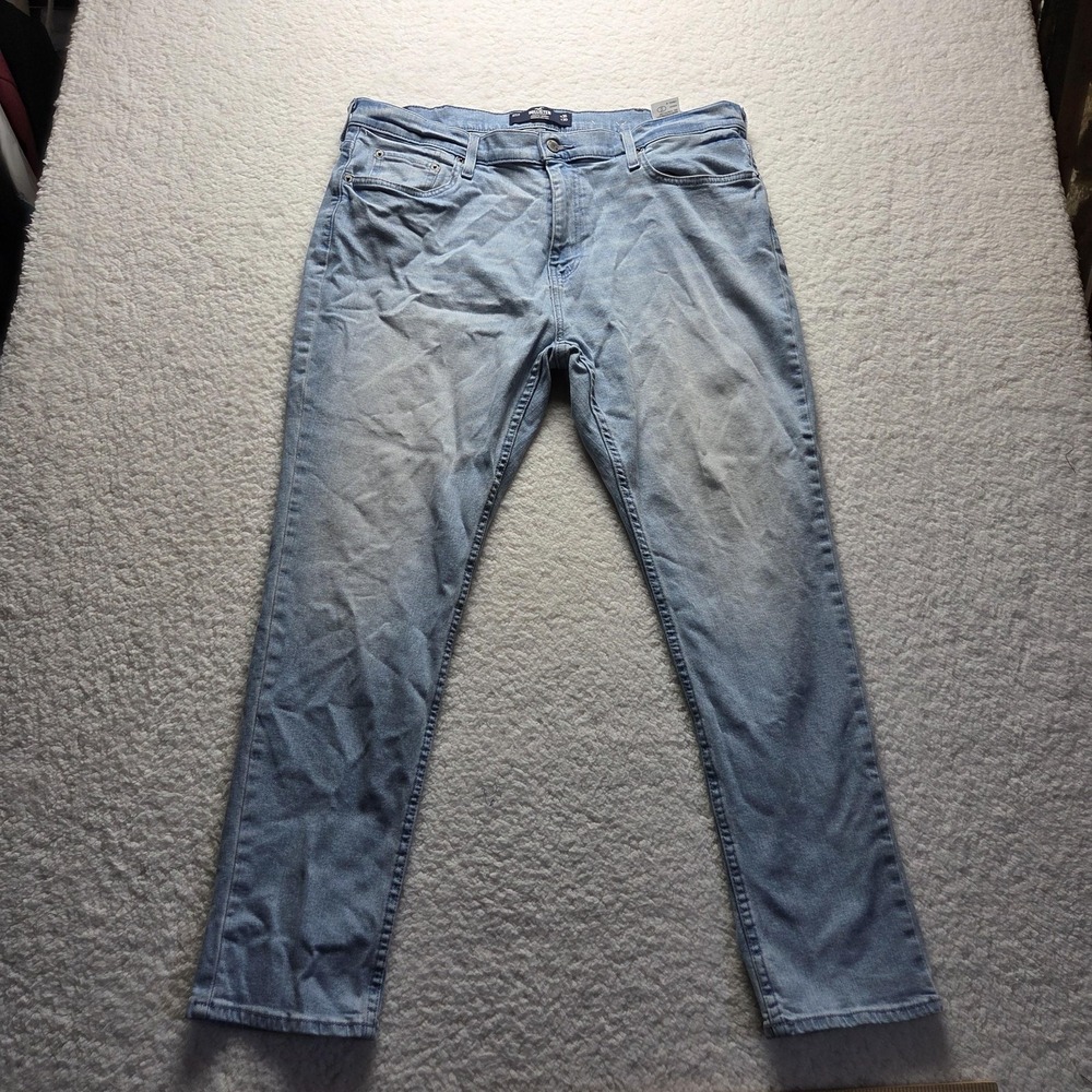 Hollister Athletic Skinny Jeans Mens 37x28 Blue Epic Flex Denim Pants Light Wash